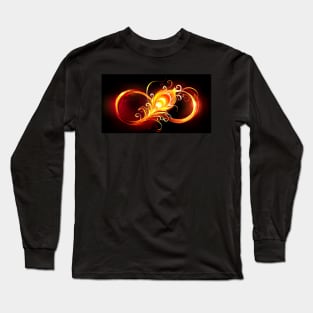 Fiery Infinity Symbol with Peacock Feather Long Sleeve T-Shirt